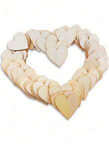 50/100/200 件未抛光木质心形空白木片，适用于 DIY，50 件/包 - 米色 - 查看 3