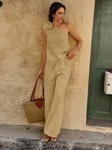 Selianne Women's 2 Pieces Bohemian Linen Holiday Set - Khaki - View 6