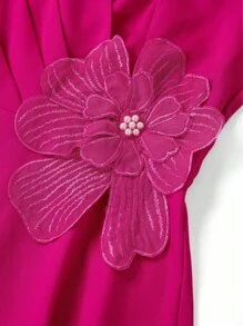 Ellevyn 女式优雅纯色3D花卉装饰连衣裙 - 玫紅色 - 查看 10