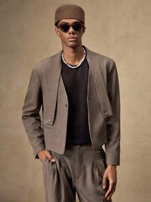 AKNOTIC Business Casual Bộ vest nam 2 món màu nâu cà phê, chất liệu dệt kim, dáng ôm, tay dài và quần ống đứng cạp chun, thích hợp cho mùa hè, mùa thu, kỳ nghỉ, đám cưới, tiệc tùng, quà tặng tốt nghiệp. - Cà phê nâu - Xem 6