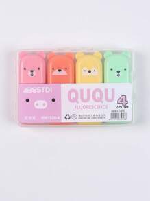 SHEIN 4/5/6 couleurs/set Mignon mini stylo fluorescent style ours, pointe oblique couleur macaron. Fournitures scolaires et de bureau