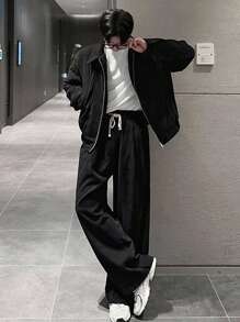 DAZY 男士黑色开衫夹克套装，秋季 - 黑色 - 查看 6