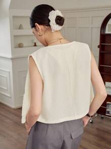 DAZY Women's Casual Sleeveless Solid Color Round Neck Fitted Jacket, Autumn Vest - Beige - View 2