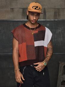 AXEPEAK Chaleco de punto casual y holgado con patrón geométrico de cuello redondo para hombre, para otoño e invierno - Multicolor - Ver 3