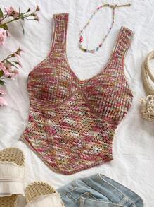 Soleia 女士扎染束带V领无袖针织上衣，度假装 - 彩色 - 查看 3