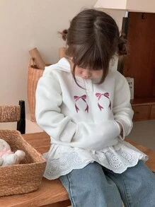 DAZY Áo nỉ tay dài kiểu Hàn Quốc cho bé gái, có mũ, thêu nơ, thích hợp cho mùa xuân/thu. - trắng - Xem 4
