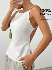SHEIN EZwear Camisole d'été pour femmes, sexy, unicolore, dos nu