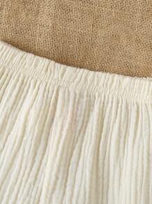 2 件套新生儿女童杏色长袖上衣和裤子套装，家居服，带蕾丝领口饰边，款式可爱，梭织面料