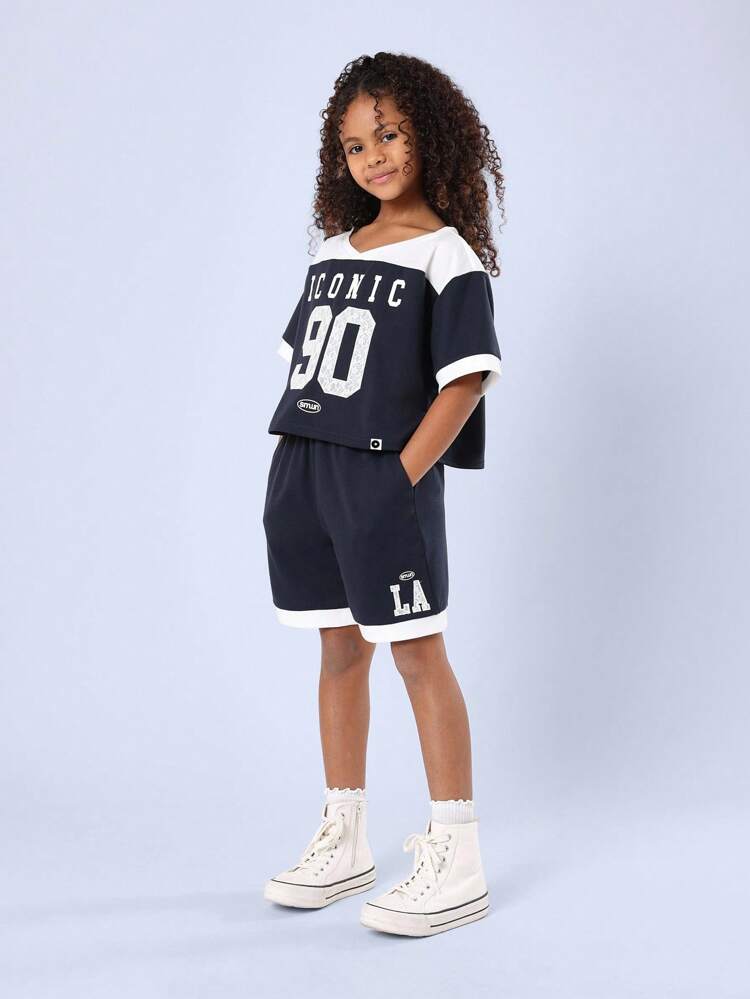 Varsity Leisure Crop Top Shorts Co-Ord Set