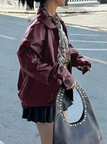 INAWLY Veste à manches longues, coupe ample, style motard pour femme, pour l'automne/l'hiver