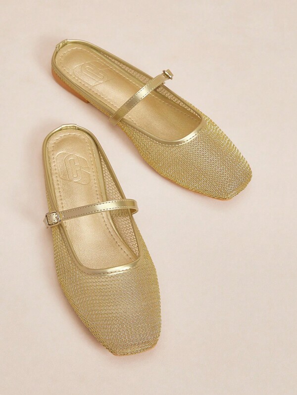 Rosivie Scarpe da donna alla moda con fiocco in rete completamente tempestato di strass, color albicocca, scarpe flat eleganti, confortevoli, carine e dolci, scarpe slip-on da donna