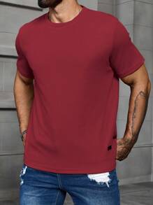 Manfinity Homme Men Plus Size Crew Neck Plain Casual Daily Spring Summer Short Sleeve T-Shirt - Red - View 3