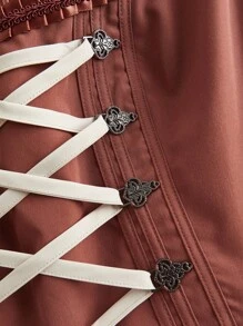 Fairmaia Vestido de encaje sin mangas con cuello cuadrado y cordones, con delantal blanco anudado, disfraz tradicional alemán de mujer, Dirndl, Halloween, talla grande