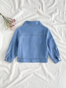 Vintaside Kids Baby Girl Autumn Fashionable & Versatile Floral Embroidery Washed Denim Jacket, Suitable For Daily Leisure Time And Mild Autumn Weather - Baby Blue - View 2