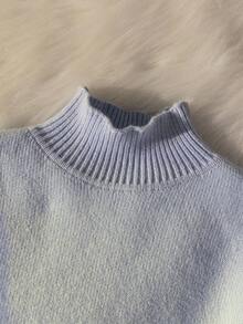 SHEIN Tween Boy Solid Color Stand Collar Long Sleeve Casual Fleece Sweater, Winter Fall - Baby Blue - View 4