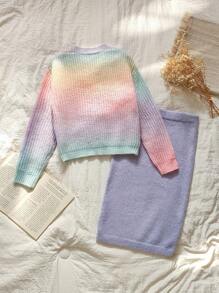 SHEIN 青少年女孩手工钩针花卉渐变开衫，甜美，适合返校、派对、万圣节 - 彩色 - 查看 2