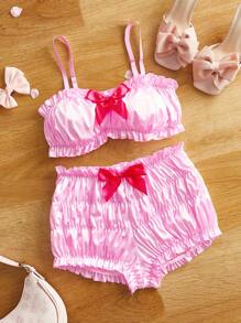 FairyFlirt Women's Sweet Bow Decor Lingerie Set - Pink - View 8