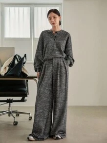 DAZY 2pcs Women Floral Print Loose Casual Business Sweatshirt Top And Straight Leg Pants Set, Autumn/Winter Lounge Sets For Women - Grey - View 6
