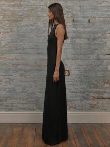 MUSERA 圆领露肩长款连衣裙，夏季女装，毕业季优雅可爱性感度假波西米亚风婚礼宾客海滩假日秋季夏季穿搭情人节 - 黑色 - 查看 2