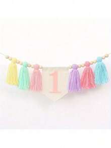 1st Birthday High Chair Banner, Tassel Floral Wreath, Boho Style Birthday Decoration, Macaron Colors Rainbow Tassel Garland, Back To School Valentine Day