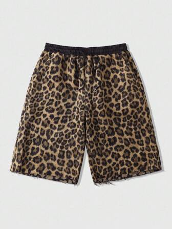 Street Life Men's Summer Casual Leopard Jacquard Shorts, Knee Length
