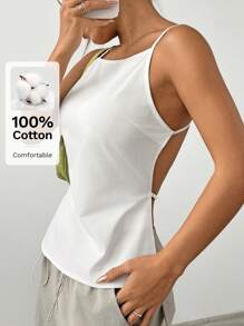SHEIN EZwear Camisole d'été pour femmes, sexy, unicolore, dos nu