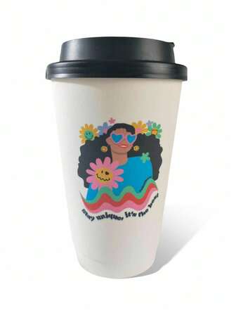 SmileyWorld® | SHEIN 450ML（15盎司）棕色纸杯，带笑脸和太阳镜，黑色防漏盖，时尚咖啡杯，10/20个