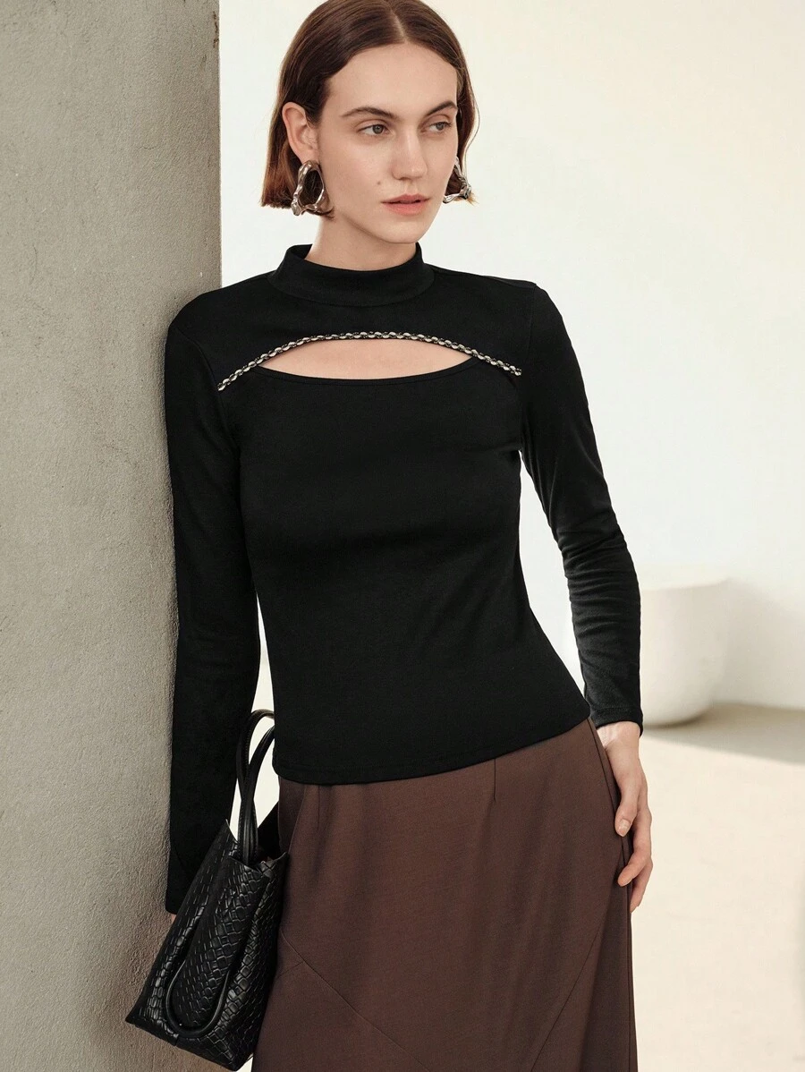 Uhlyne Women's Fashion Autumn Hollow Design Sexy Yet Elegant Retro Classic Casual High Neck Knit Slim Fit Practical Workwear Top All White Fall Cloth For Women