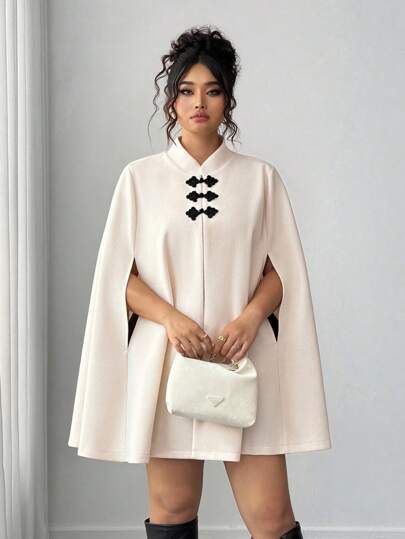 Elenzga Abrigo de mujer de talla grande con cuello alto, capa elegante con botones, ropa exterior casual para uso diario, prenda de otoño/invierno para mujeres