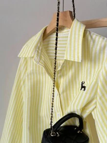 INAWLY Blusa holgada regular de mujer con bordado - Amarillo - Ver 5