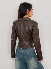 SHEIN PETITE 女士情人节秋冬双拉链皮夹克