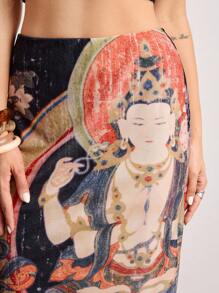 ROMWE Avant 东方唯美佛画唐卡女款铅笔裙 - 彩色 - 查看 2