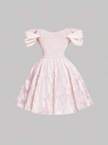 SHEIN MOD Đầm nữ cỡ lớn màu trơn xếp ly, viền bèo nhún, vạt bất đối xứng, đầm hai dây màu hồng nhạt, trang phục Valentine, trang phục mùa xuân cho nữ, trang phục dự tiệc độc thân, đầm hè, trang phục mùa xuân - Màu Hồng baby - Xem 2