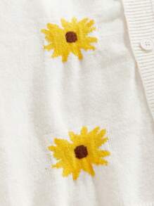 ROMWE MEN Men's Sunflower Floral Pattern Long Sleeve Single-Breasted Casual Knit Cardigan - Apricot - View 4