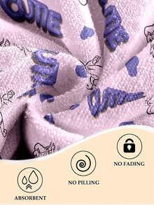 TOM & JERRY X SHEIN Letter & Cartoon Pattern Ultra-Soft Beach Towel Crafted With Microfiber , Gentle Skin-Friendly Touch, Hypoallergenic For All Skin Types - Mauve Purple - View 5