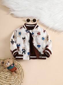 SHEIN Baby Boy Contrast Stripe Ribbed Collar Cute Bear Print Reversible Zip-Up Jacket Baby Boy Winter Jacket Baby Bear Jacket Baby Boy Winter Coat Baby Boy Winter Jacket Baby Boy Jacket Baby Boy Winter Coat Boy Winter Jacket Fall - Multicolor - View 4