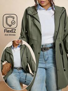 SHEIN LUNE 加大码军绿色斗篷/披风外套，休闲百搭女士冬季服装商务休闲女式风衣女士秋季服装冬装女士办公室服装橄榄绿时尚冬季秋季 - 軍綠色 - 查看 12