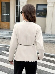 Serisse 女款優雅黑白對比飾邊長袖休閒夾克，法式休閒秋季日常通勤疊穿，老錢風商務休閒 - 彩色 - 查看 3