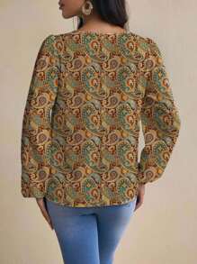 Glamance Sylvia Lopez Women's Casual Minimalist Long Sleeve Shirt, Suitable For Summer Boho Blouse 70s Tops Paisley Blouse Western Blouse Boho Top - Yellow - View 2