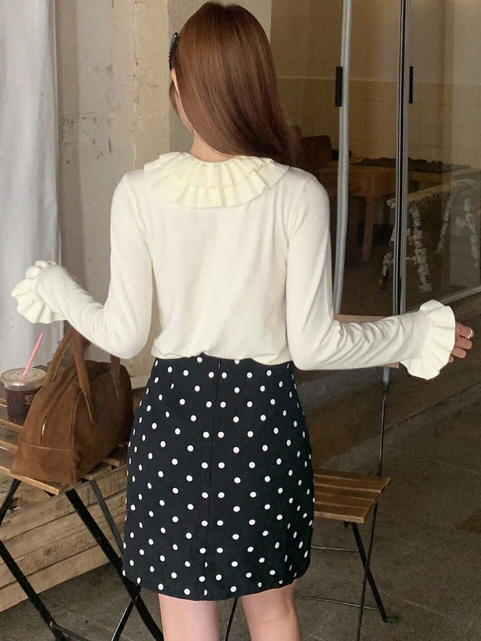 Women's Crew Neck, Peter Pan Collar, Semi-Turtleneck, Fitted, Long Sleeve Cute Sweater Fall