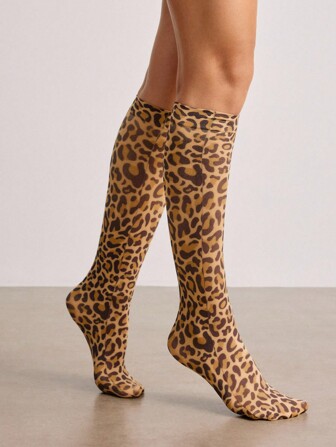 Grunge Punk 1 paio di calze alla caviglia con stampa leopardata in stile punk per donne, calze con motivo animalier in stile Y2K, design di nicchia versatile per l'uso quotidiano