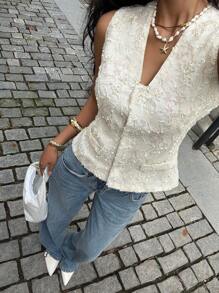 Siren Gaze Heavy Embroidery Vest For Women, Autumn Coat, Fashionable Commuting Elegant Top. Laoqian Style Summer Casual - Apricot - View 1