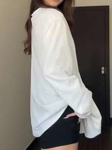 INAWLY Áo khoác dài tay thêu nút phía trước thời trang giản dị lãng mạn cho nữ - trắng - Xem 3