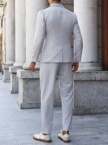 Manfinity Bizformal Men's Business Commute Striped Jacket And Pants Suit - Multicolor - View 2