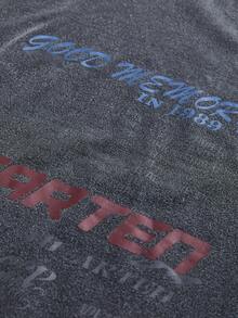 SWAVVY 男士针织休闲宽松字母图案拼色都市长袖T恤，英文图案印花拼接设计，开学季，夏季