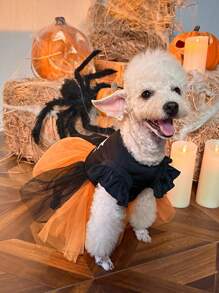 PETSIN Halloween Ghost Print Contrast Color Mesh Tutu Dress Costume Party Outfit For Pets