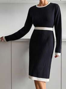 EURMUSE Women Sweater Rhine Stone Detail Beige,Jumper Dress,Jumper Dress Woman,Knitted Dress,Petite Jumper Dress,Winter Dress,Jumper Dress Petite,Petite,Knit Dress - Navy Blue - View 3