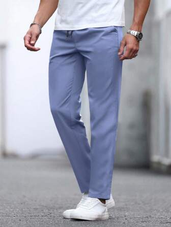 Manfinity Basics Men's Plain Solid Color Casual Trousers, Fashionable For Everyday Wear