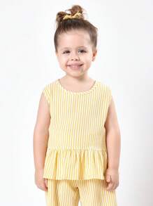 SUMWON 女童夏季条纹荷叶边吊带背心阔腿裤套装度假沙滩休闲装春季荷叶边无袖服装 - 黃色 - 查看 3