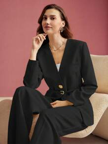 MOTF PREMIUM STRUCTURED SINGLE BUTTON BELTED BLAZER,VALENTINE'S DAY - Multicolor - View 5